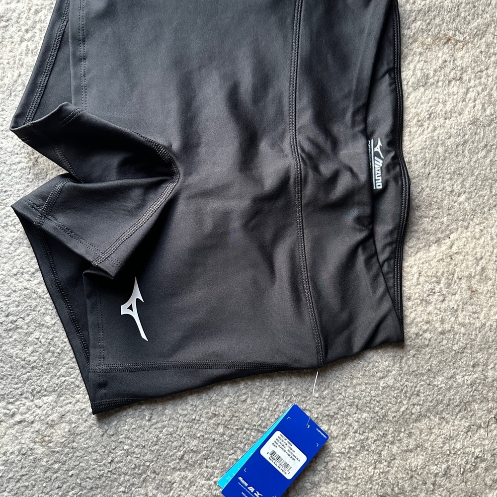 Mizuno Women’s Black Athletic Shorts with White Logo
